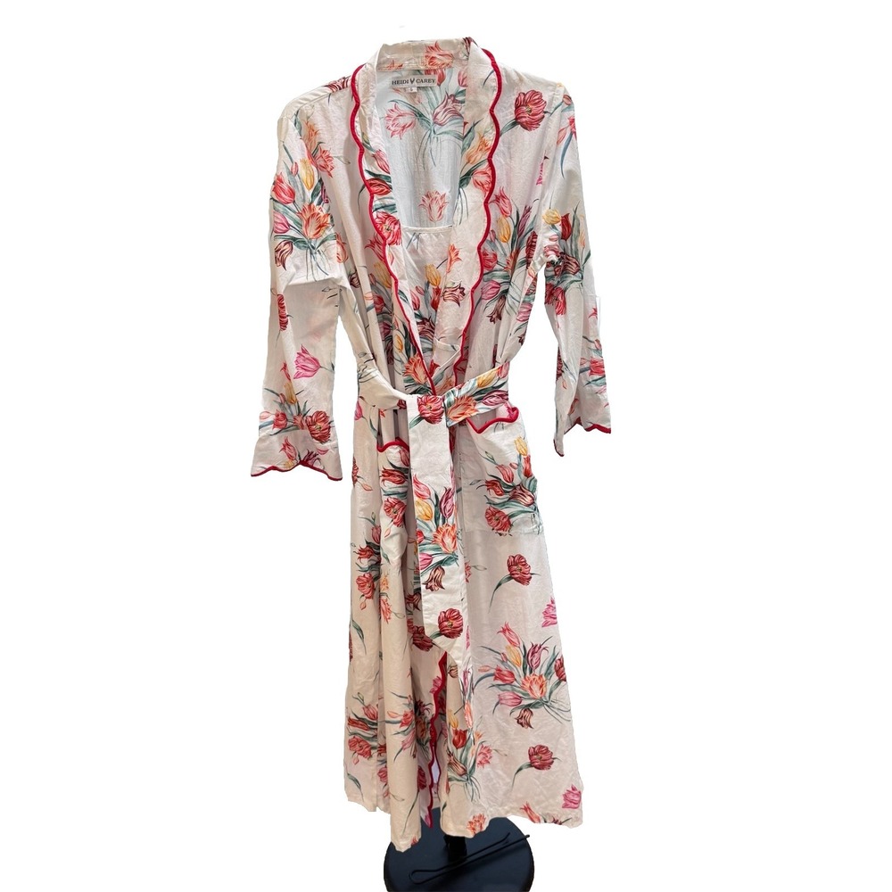 ⁠Heidi Carey 2-Piece Scalloped Tulip 100%  Cotton Robe & Nightgown Set Sz S